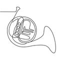 Continuous Line Drawing of Vector Brass wind musical instrument. French horn. Single line icon. Royalty Free Stock Photo