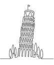 Continuous Line Drawing of Vector Italian landmark Piza Tower, Italy. Vector illustration, simple linear travel concept