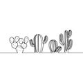 Continuous Line Drawing of Vector Set of Cute Cactus Black and White Sketch House Plants Isolated on White Background. Potted