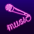 Continuous Line Drawing of Vector wired microphone icon. Karaoke neon sign, bright signboard, light banner. Karaoke Bar Royalty Free Stock Photo