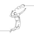 Continuous line drawing of volley player smash a ball minimalism design sport theme