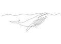 Continuous line drawing of whale with the ocean.