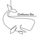 Continuous line drawing of White sperm whale. Hand drawn simple vector illustration