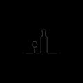 Continuous line drawing. Wine bottle and glass contour. White on Black outline vector Royalty Free Stock Photo