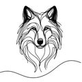 A continuous line drawing of a wolf's head, with a long, curved neck and a pair of large, round eyes.