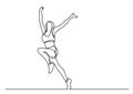 Continuous line drawing of woman athlete winning