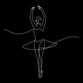 Continuous line drawing of woman ballet white lines on black background