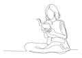 Continuous line drawing woman. Girl sitting reading a book Royalty Free Stock Photo