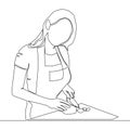 Continuous line drawing Woman housewife cooking hobby Girl cooking food icon vector illustration concept