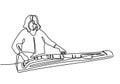 Continuous line drawing of woman with Koto, traditional Japanese music. A young girl is training to playing traditional music to Royalty Free Stock Photo