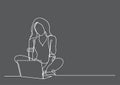 Continuous line drawing of woman with laptop Royalty Free Stock Photo
