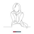 Continuous line drawing of The woman sits and supports her head with her hand. The girl is pensive. Template for your design works