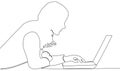 Continuous line drawing of woman sitting with computer laptop Royalty Free Stock Photo