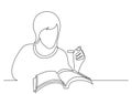 Continuous line drawing of woman studying reading book