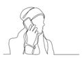 Continuous line drawing of woman talking on cell phone