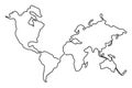 Continuous line drawing of world map. One line map of the Earth. Hand-drawn illustration. Royalty Free Stock Photo