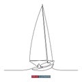 Continuous line drawing of yacht. Abstract sailing vessel silhouette. Template for your design works. Vector illustration Royalty Free Stock Photo