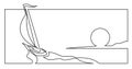 Continuous line drawing of yacht sailing fast on sea during sunset Royalty Free Stock Photo