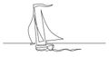 Continuous line drawing of yacht sailing on windy weather across ocean Royalty Free Stock Photo