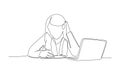 Continuous line drawing of a young girl studying Royalty Free Stock Photo