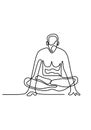 Continuous line drawing of young man fitness yoga concept vector health illustration. Yoga pose sitting cross leg and floated.