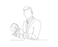 Continuous line drawing of Young Man Holding Earth Globe. Single one line drawing man hold globe Royalty Free Stock Photo