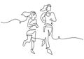 Continuous line drawing of young mother run together with her teenager girl in the morning. Happy mom and daughter doing exercise Royalty Free Stock Photo