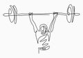 Continuous line drawing of young strong weightlifter woman preparing for barbell workout in gym isolated on white background. Royalty Free Stock Photo