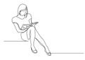 Continuous line drawing of young woman sitting reading book Royalty Free Stock Photo