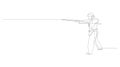 Continuous line drawing of young wushu master man, kung fu warrior in kimono with long staff on training. Martial art Royalty Free Stock Photo