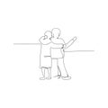 continuous line drawing of Ã¯Â»Â¿elderly couple hugging and walking. isolated sketch drawing of Ã¯Â»Â¿elderly couple hugging and walking Royalty Free Stock Photo