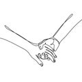 Continuous line drawings of hands holding together