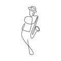 continuous line drawings playing trumpets, with a minimalist, simple design