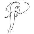 Continuous line elephant head. Single line vector illustration.