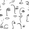 Continuous line face women seamless pattern - Modern abstract faces - Vector Endless pastel Background Fashion Portrait one line