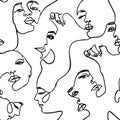 Continuous line face women seamless pattern - Vector Endless Background Fashion Female Portrait one line Royalty Free Stock Photo