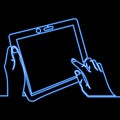 Continuous line finger on the screen neon concept