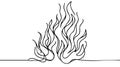 Continuous line fire, flame one line drawing isolated vector fire illustration Royalty Free Stock Photo