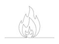 Continuous line fire flame vector. One line art fire drawing isolated