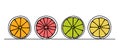 continuous line Fresh fruit orange slices, halved (orange, pink grapefruit, lemon, lime Royalty Free Stock Photo