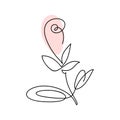 Continuous line hand drawing calligraphic vector flower rose concept logo beauty. Monoline spring floral design element