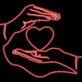 Continuous line Hands holding heart Medicine neon