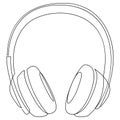 Continuous line headphone speaker device. Vector illustration.