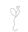 Continuous line heart balloon isolated on white background for valentines day, wedding design template. Love creative