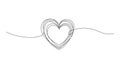Continuous line heart drawing. Doodle one line love symbol, hand drawn scribble art, abstract heart shape sketch. Vector design