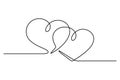 Continuous line drawing. Two hearts. Love. Royalty Free Stock Photo