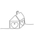 Continuous line drawing. House with heart. Love symbol.