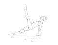 Llustration. Continuous line ink drawing. Sport woman engaged in yoga on white background.