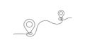 Continuous line location markers icon. Pin between two points in one line style vector