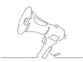 Continuous line megaphone. Marketing promotion banner with loudspeaker or horn speaker. Attention, offer or alert